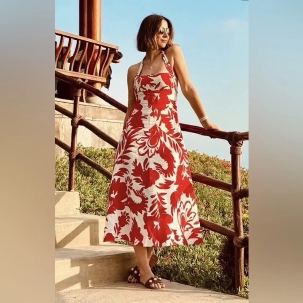 Zara Floral Linen Blend Halter Dress - Picture 4 of 11